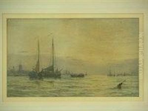 Evening On A Dutch Estuary With Moored Sailing Barges