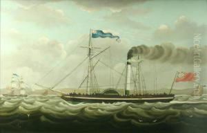 Steamdriven Paddle Schooner With Full Complement Of Passengers, Close Toshore, Accompanied By Other Sailing Vessels