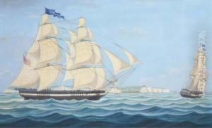 The Homeward-bound Brig Commerce, Under Full Sail, Depicted In Two Positions Off Dover by Miles Walters