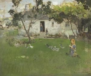 Girl And Ducks by Edward Arthur Walton