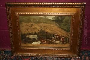 Cattle Resting Under A Straw Shelter by Frank Walton