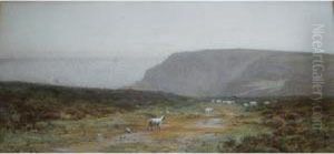 Sheep On A Clifftop Path by Frank Walton
