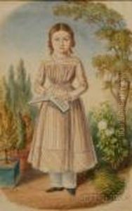 Portrait Of A Girl On A Garden Path Holding A Book Of Music.