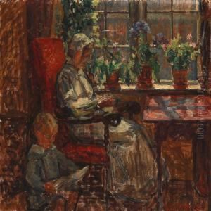 Interior With The Artist's Wife And Son by Sigurd Wandel