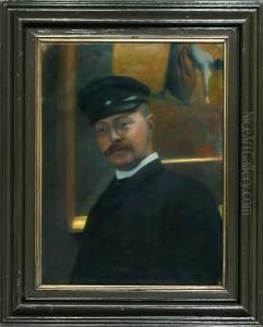 ?: A Man With A Cap Portrayed En Face. Signed Monogram S. W by Sigurd Wandel