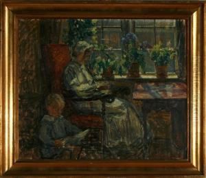 Interior With The Artists Wife And Child by Sigurd Wandel