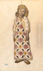 Costume Design for Moskva - Young Woman by Leon Samoilovitch Bakst