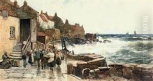 Fisherfolk With Their Catch In A Scottish Port, An Onshorebreeze by Richard Wane