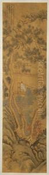 Depicting A Scholar And Cottage In A Mountain Landscape With Pine Tree - view 1