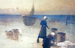 Rybaczki Piorace Na Brzegu Morza, L.1920-te by Wladyslaw Wanke Wankie