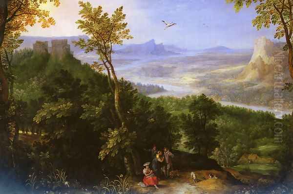 An Extensive Landscape With Figures On A Wooded Path - view 1