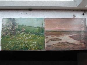A Summer Meadow With Apple Blossom, Cow Parsley And Buttercups, Signed And Dated 1891, Oil On Panel A Summer Meadow With Apple Blossom, Cow Parsley And Buttercups, Signed And Dated 1891, Oil On Panel