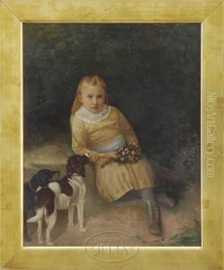 Portrait Of A Girl With Her Dogs by Charles Caleb Ward
