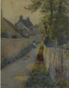 A Lady Walking Down A Walled Lane by Charles Ward