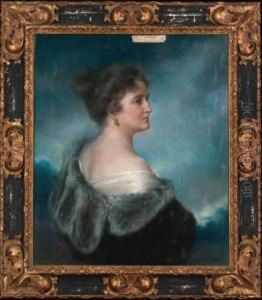 Portrait Of Major Molyneux-montgomerie Half-length, In Militarydress; And Portrait Of Mrs Molyneux-montgomerie, Half-lengthwearing A Fur Collared Coat And Pearl Earrings by Charlotte Blakeney Ward