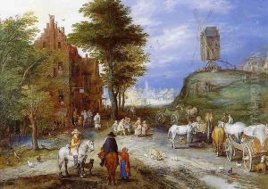 Village Entrance with Windmill by Jan The Elder Brueghel