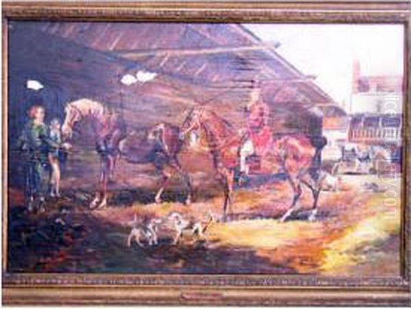 Stable Scene With Figures, Horses And Hounds - view 1