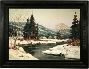 River Flowing Through A Winter Landscape by Jefferson Stephen Ward