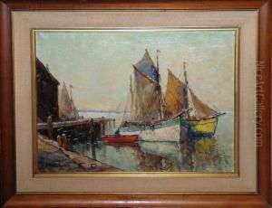 Sailboats In Harbour by William, Ward Jnr.