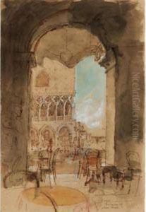 View Of The Doge's Palace From The Cafe In The Piazzetta, Venice by John E. Ward