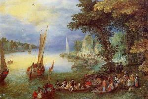 River Landscape by Jan The Elder Brueghel