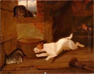 Chien Poursuivant Les Chats by Martin Theodore Ward