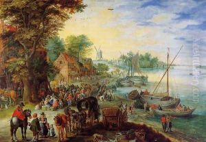 Fish Market on the Banks of the River by Jan The Elder Brueghel