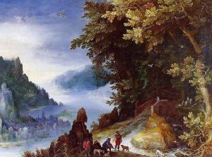 River Landscape with Resting Travellers by Jan The Elder Brueghel