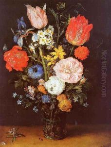 Flowers in a Glass Vase by Jan The Elder Brueghel