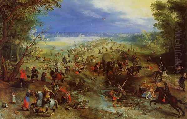 Equestrian Battle near a Mill - view 1