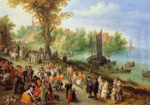 Village Landscape with Self Portrait by Jan The Elder Brueghel