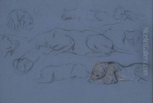 Two Studies Of Lionesses And Leopards by Arthur Wardle
