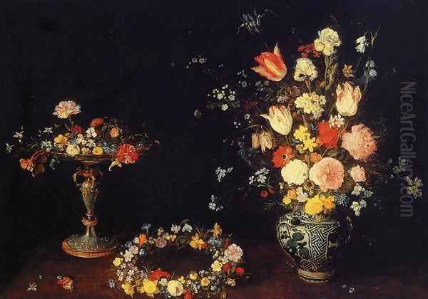 Still Life with a Tazza, Garland and Bouquet of Flowers in a Porcelain Vase - view 1