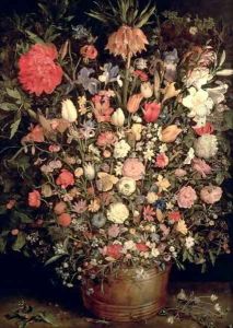 Large bouquet of flowers in a wooden tub 1606 07 by Jan The Elder Brueghel