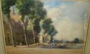 Barges By A Canal by William Henry Waring
