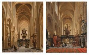 Interieur Van De Sint-salvatorkerk Te Brugge Met Doksaal, Orgel, Preek-en Koorgestoelte, Geestelijken En Personages Interieur Van De Sint-salvatorkerk Te Brugge Met Doksaal, Orgel, Preek-en Koorgestoelte, Geestelijken En Personages