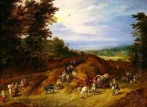 Landscape with peasants carts and animals