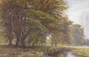 A Lone Huntsman In A Wooded River Landscape