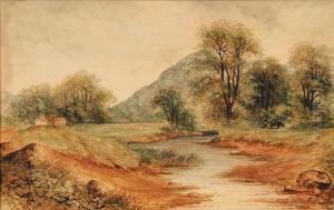 Cows Grazing By The Stream by John Warren Gray