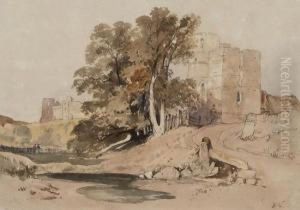 View Of A Large Tree Alongside A Ruined Castle by Henry Warren