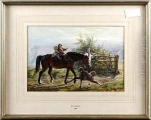 A Farm Labourer With His Children, A Horse And A Foal by Henry Warren