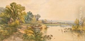 Reed Gatherers In A Punt Near Reading; Earley Meadow, Berks