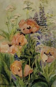 Poppies In Garden by Mary May Nightingale Washburn