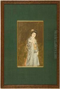 Depicting A Young Woman In A Gray-blue Kimono by Yuko Watanabe