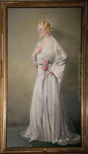 Portrait En Pied D""une Elegante En Tenue De Soiree by Charles Joseph Watelet