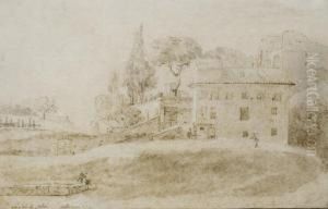 Vue D'une Villa Pres Du Colisee A Rome, Deux Dessinateurs Au Premier Plan