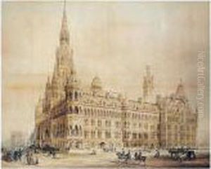 A Perspective Drawing Of Manchester Town Hall by Alfred Waterhouse