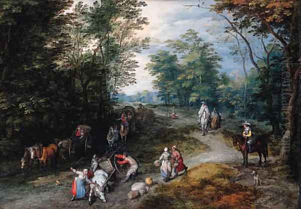 A wooded landscape with travellers - view 1
