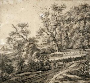 Paysage Boise Avec Un Homme Pres D'un Enclos Paysage Boise Avec Un Homme Pres D'un Enclos