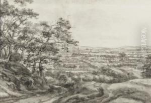 Vue D'une Plaine Avec Un Village A L'arriere-plan by Anthonie Waterloo